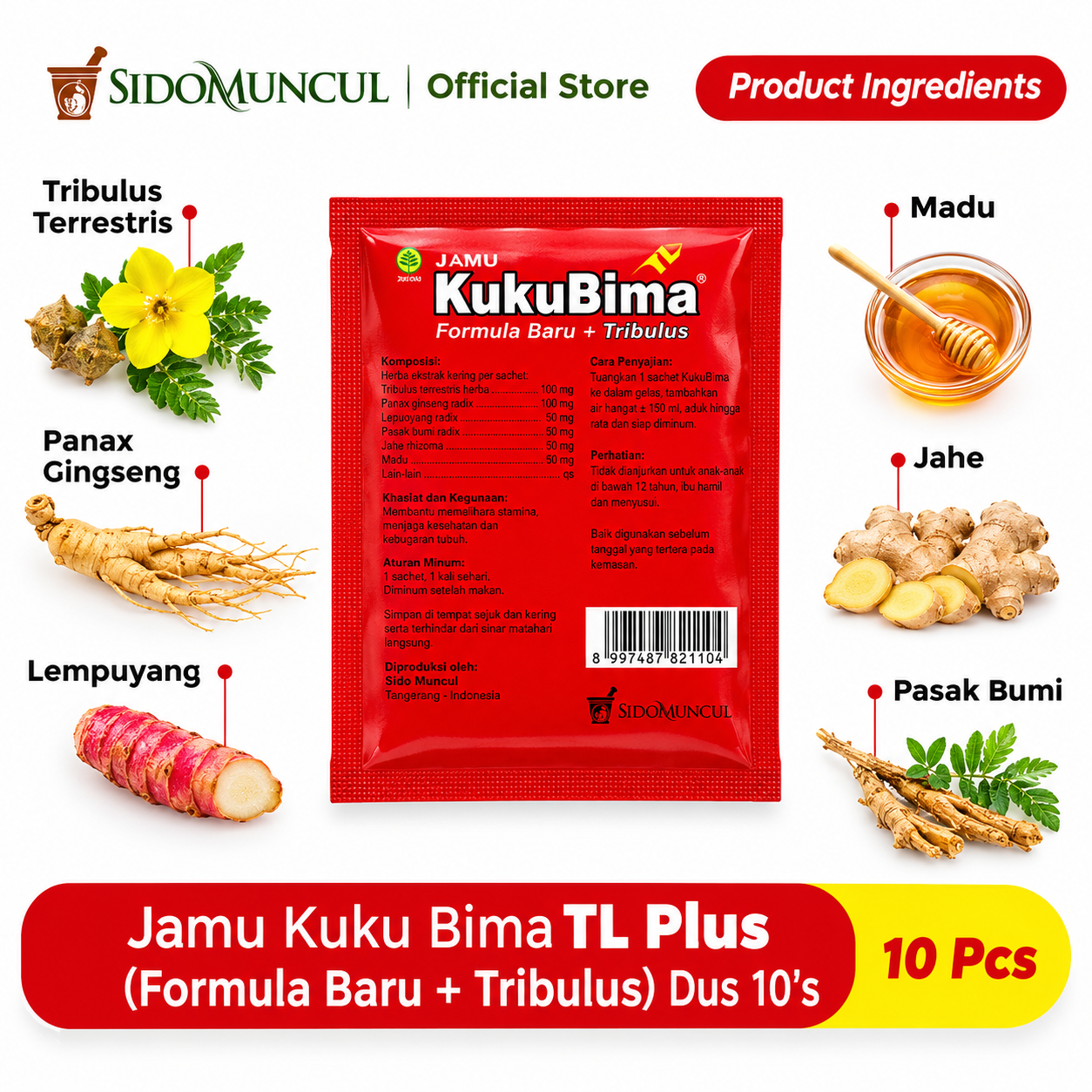 Jamu Sido Muncul KukuBima TL (10 Sachet / Pack) - Herbal Stamina Lelaki / Hilangkan Pegal Linu & Sakit Badan Original Indonesia