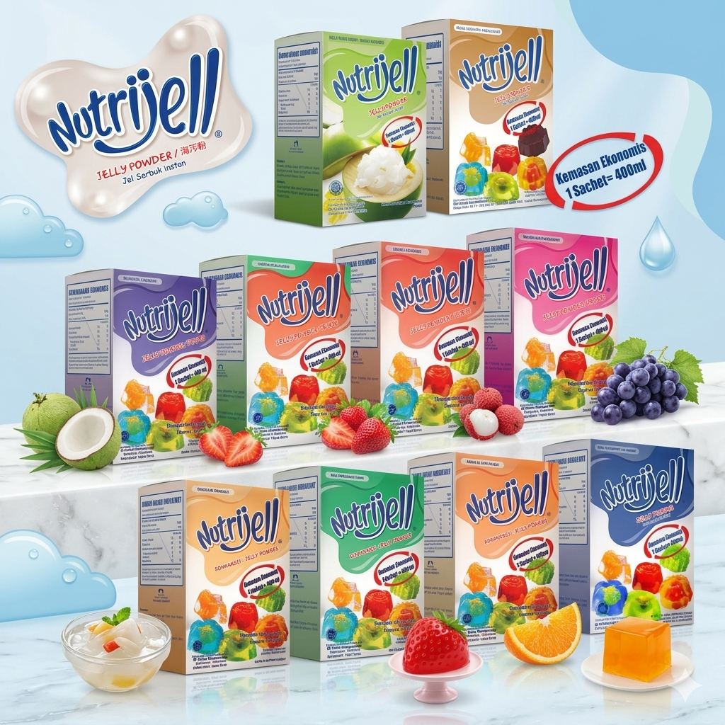 Nutrijell Jelly Powder Kemasan Ekonomis Sachet  1 Box 12 Sachet - Agar Agar Jeli Serbuk Instan Rasa Halal Original Murah