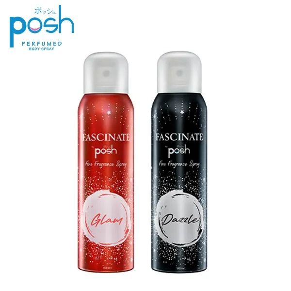 Posh Fascinate Fine Fragrance Spray 150ml | Minyak Wangi Perempuan Wangian Mewah Dazzle (Black) / Glam (Red)