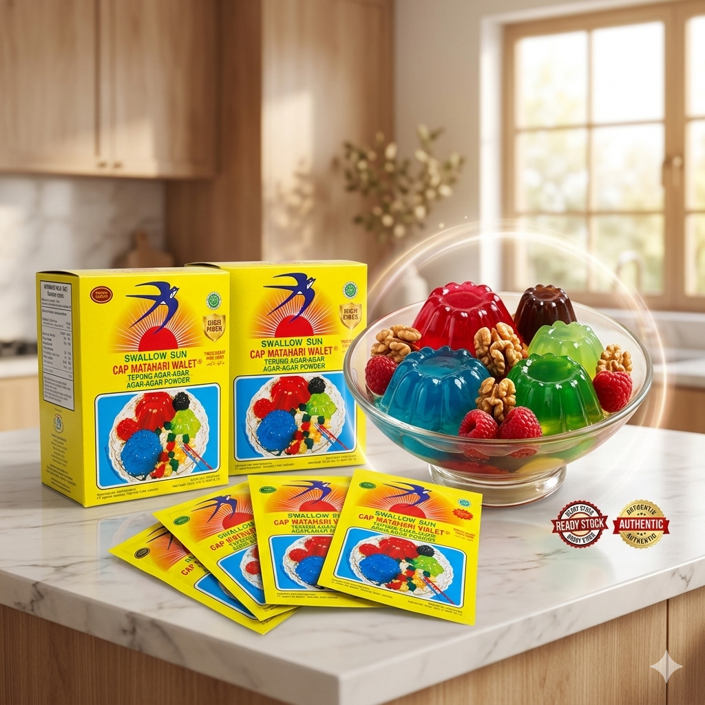Agar-Agar Swallow Sun Jelly Powder Halal| 1 Box 12 Sachet