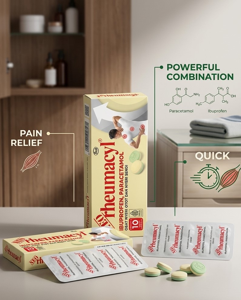 NEO RHEUMACYL 1 Box 20 Tablets – Ibuprofen & Paracetamol / Ubat Sakit Otot, Sakit Sendi, Lenguh Badan & Legakan Pain Relief