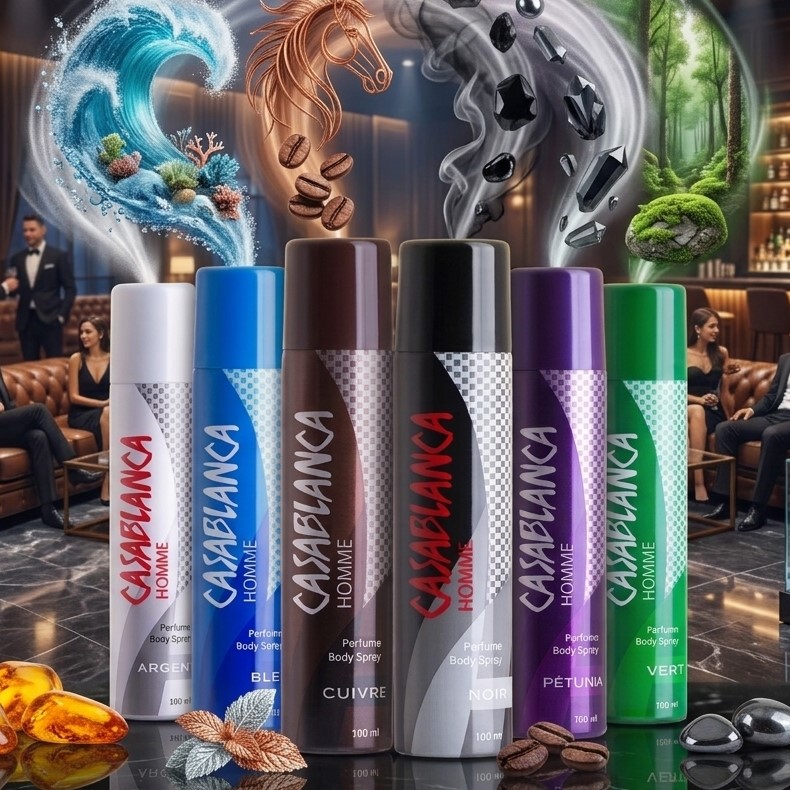 CASABLANCA Homme Perfume Body Spray 100ml – Minyak Wangi Lelaki / Men Body Spray Deodorant (Argent / Bleu / Cuivre / Noir / Petunia / Vert)
