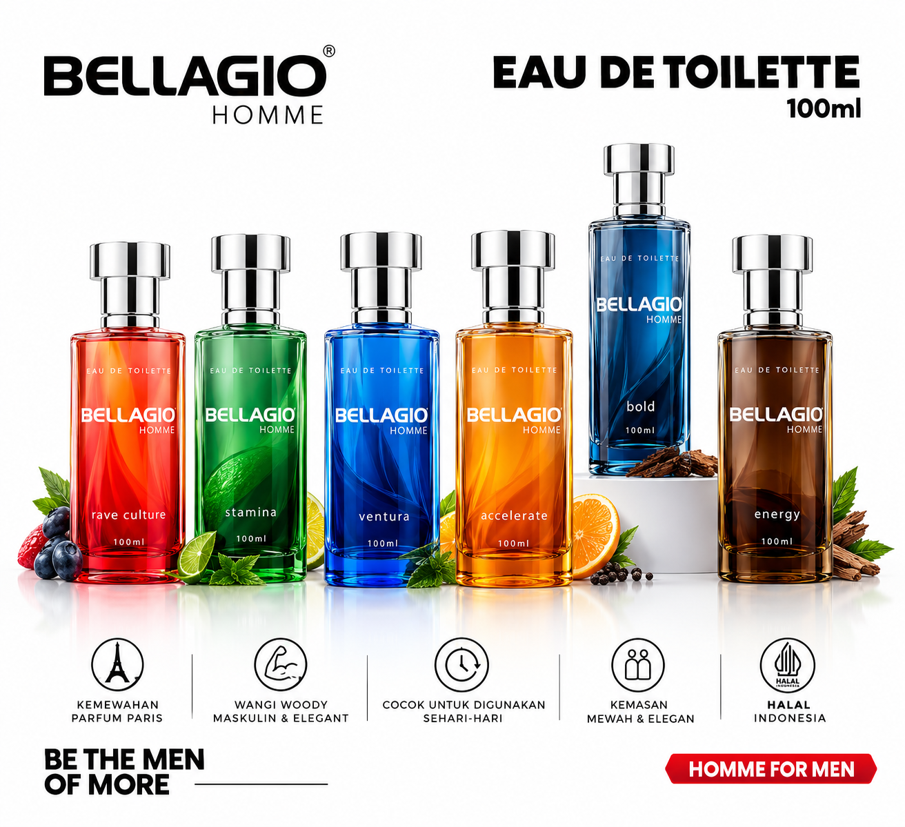 Bellagio Homme Eau De Toilette 100ml Perfume Lelaki Original Woody Long Lasting Halal Malaysia