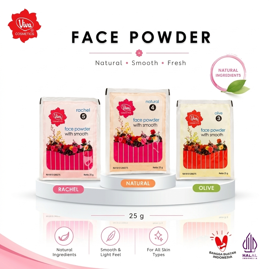 Viva Cosmetics Face Powder Satin Smooth 25g | Bedak Tabur Indonesia Loose Powder Rachel Natural