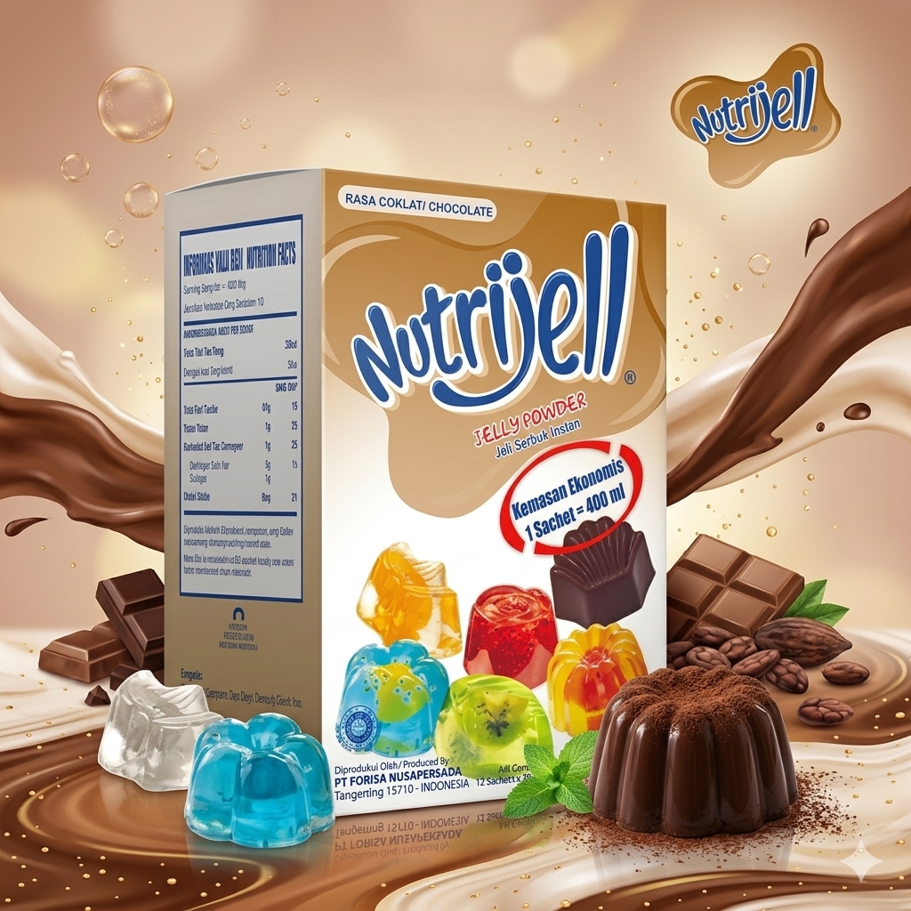 Nutrijell Coklat Chocolate Jelly Powder  (1 Box Isi 12 Sachet @20g) Serbuk Agar Agar Puding